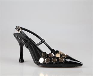 Feles 129-1302 Siyah Rugan Kadın Topuklu Ayakkabı