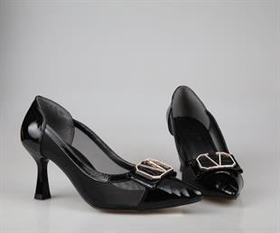 Feles 133-320 Siyah Rugan Kadın Topuklu Ayakkabı