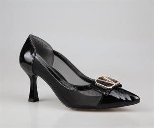 Feles 133-320 Siyah Rugan Kadın Topuklu Ayakkabı