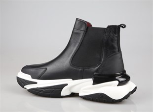 MARCOMEN 18476 Hakiki Deri Siyah-Beyaz Erkek Bot