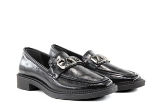 Miss Park Moda 386 k909 Loafer Siyah Rugan Kadın Günlük Ayakkabı