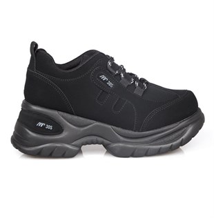 MP 232-305 Dolgu Topuk Siyah Nubuk Kadın Sneakers