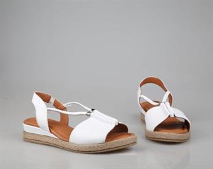 Zeyn 1276 hakiki deri Beyaz Kadın Sandalet