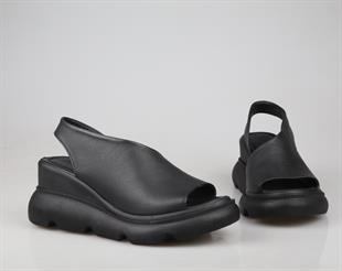 Zeyn 7712 hakiki deri Siyah Kadın Sandalet