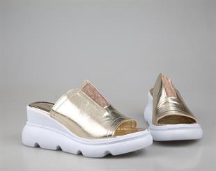 Zeyn 7831 hakiki deri Gold Kadın Terlik