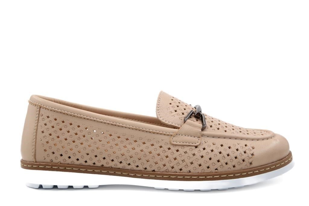 CASTLE BLACK 42291 Hakiki Deri Bej Kadın Günlük Anne Ayakkabısı