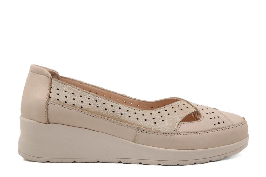 CASTLE BLACK 42765 Hakiki Deri Bej Kadın Günlük Anne Ayakkabısı