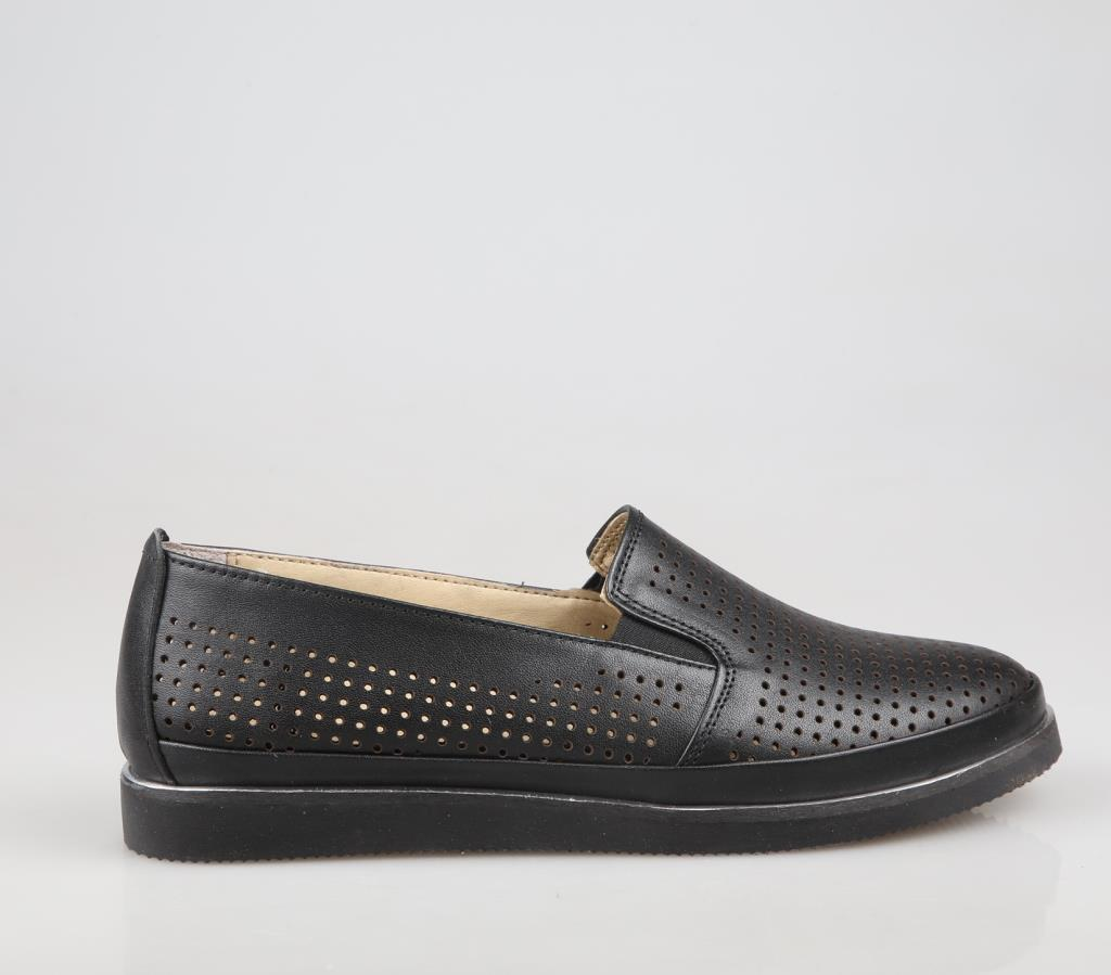 CASTLE BLACK 7034 Hakiki Deri Ortopedik Siyah Kadın Günlük Anne Ayakkabısı