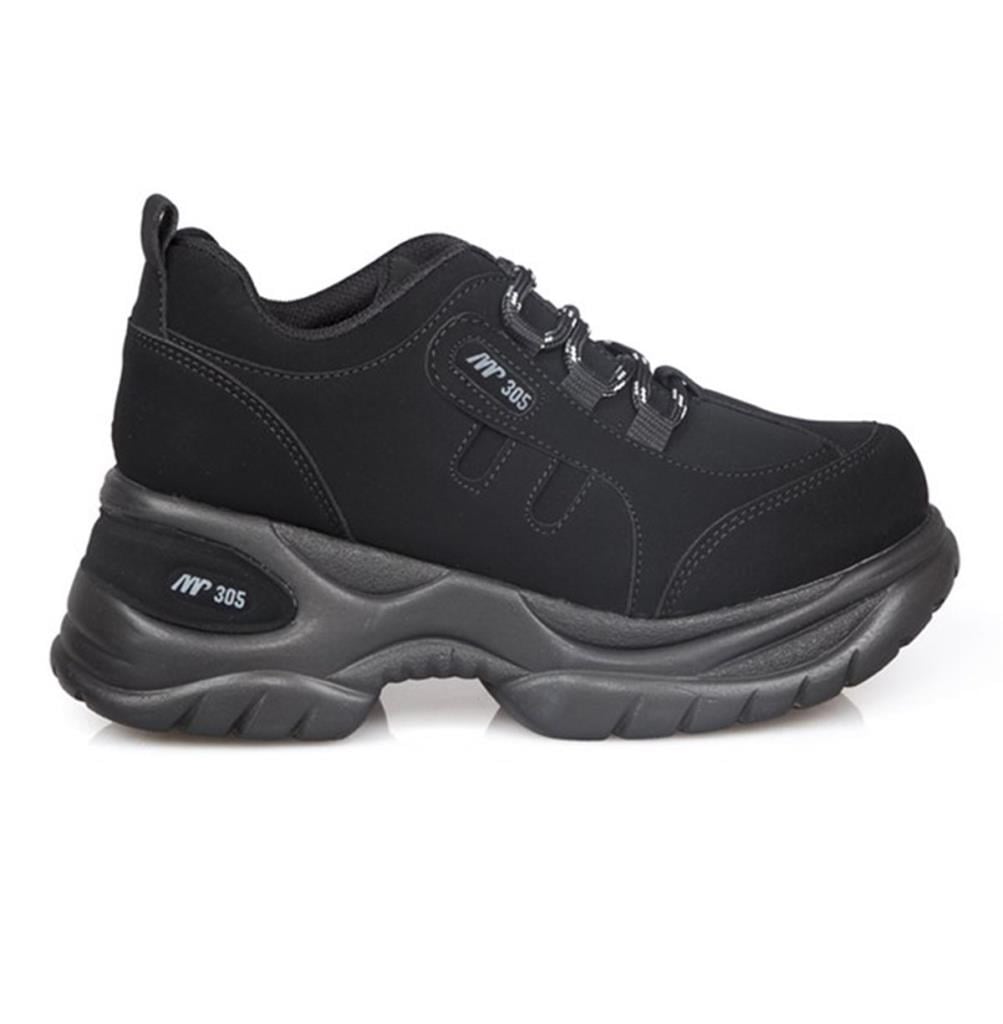 MP 232-305 Dolgu Topuk Siyah Nubuk Kadın Sneakers