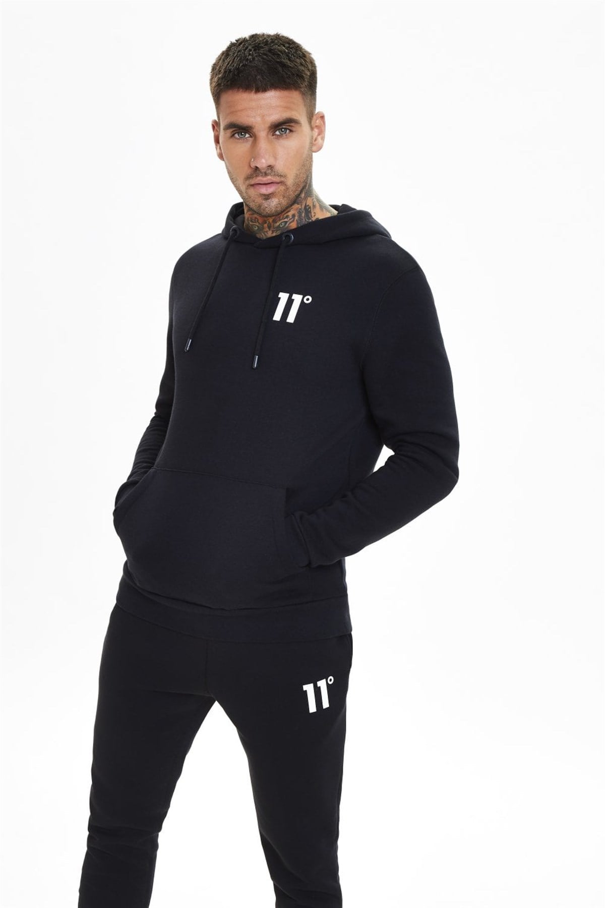 11 Reflektörlü Basic Kapşonlu  Sweat-Siyah