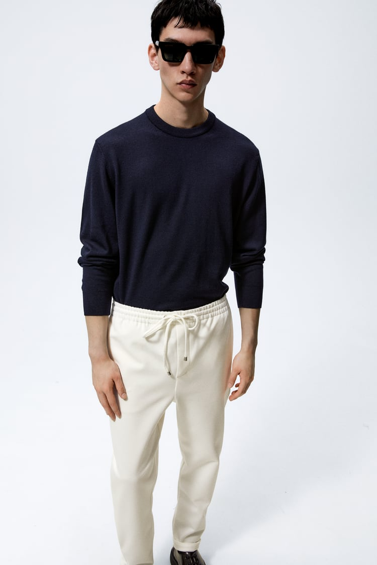 Basic İpli Jogger Pantolon-Kirli Beyaz