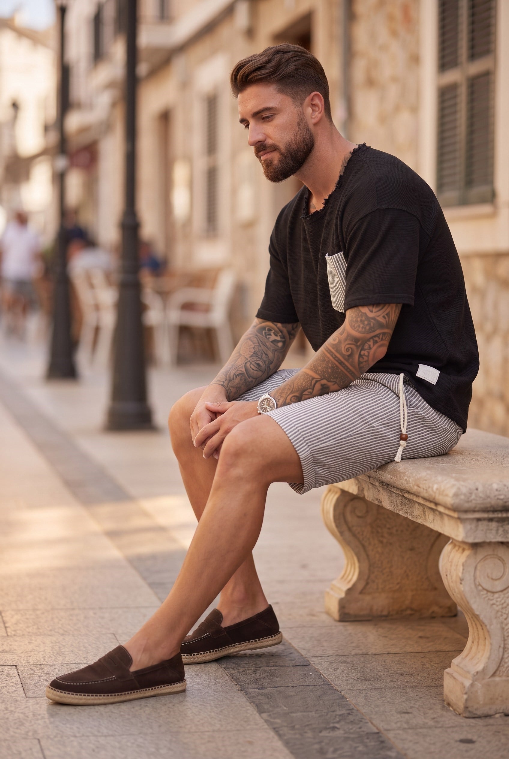 Cebi Çizgili T-shirt-Siyah