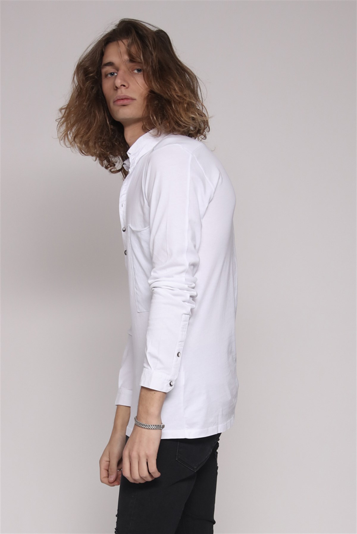 Cepli Gomlek Sweat-Beyaz