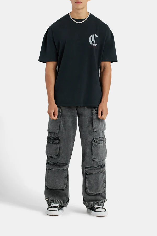 CHERUB GRAPHIC OVERSIZED T-SHIRT-Siyah