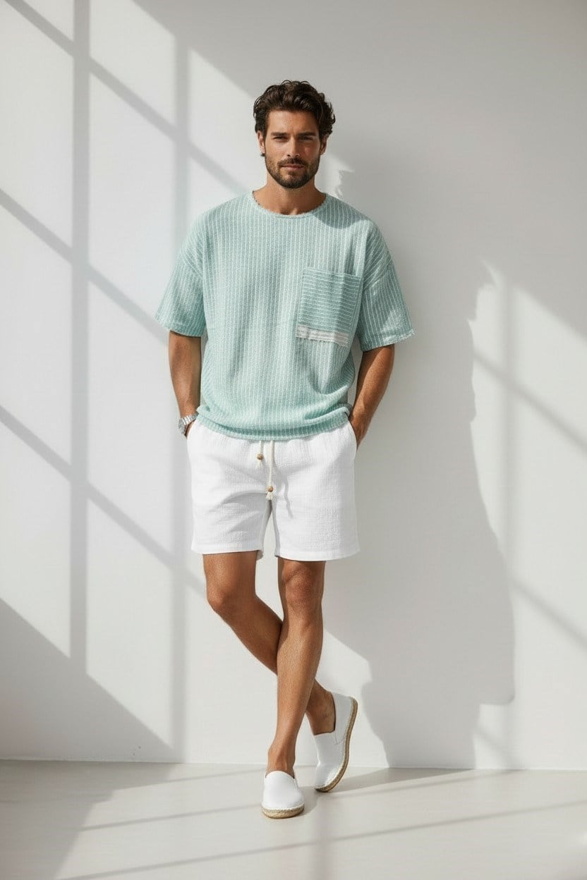 Çizgili T-shirt-Mavi Açık