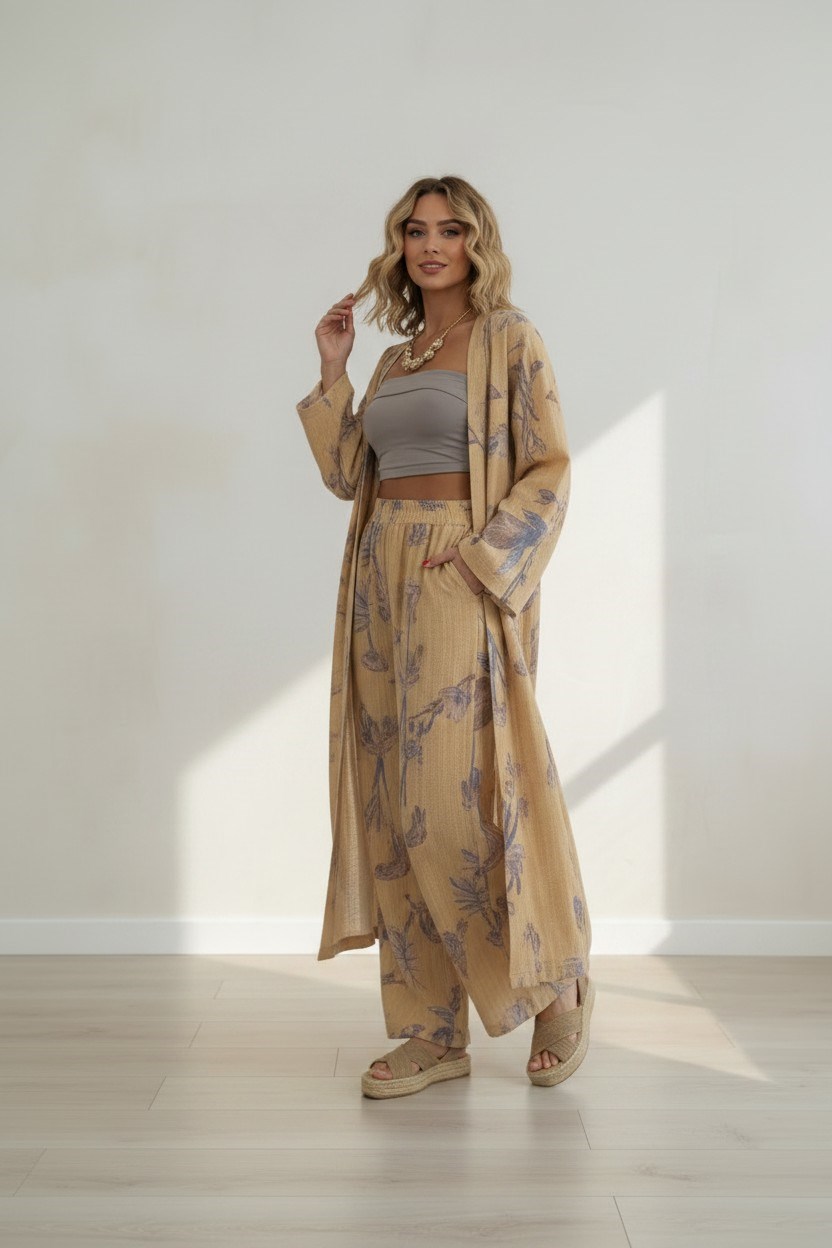 Desenli  Kimono Takım-Hardal