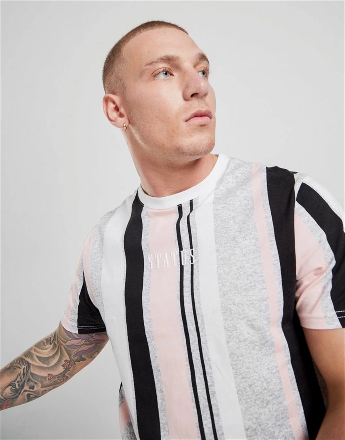 Dikey Çizgili  T Shirt-Pembe