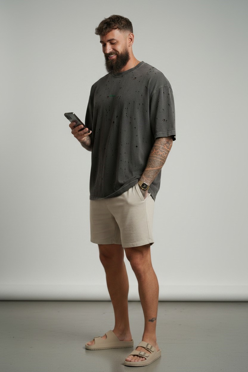ESKITMELI OVERSIZED TSHIRT-Antrasit
