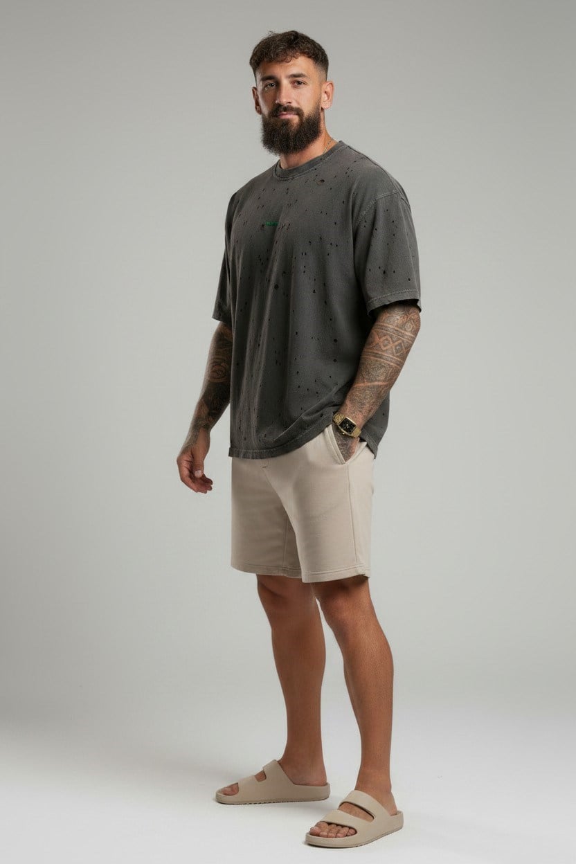 ESKITMELI OVERSIZED TSHIRT-Antrasit