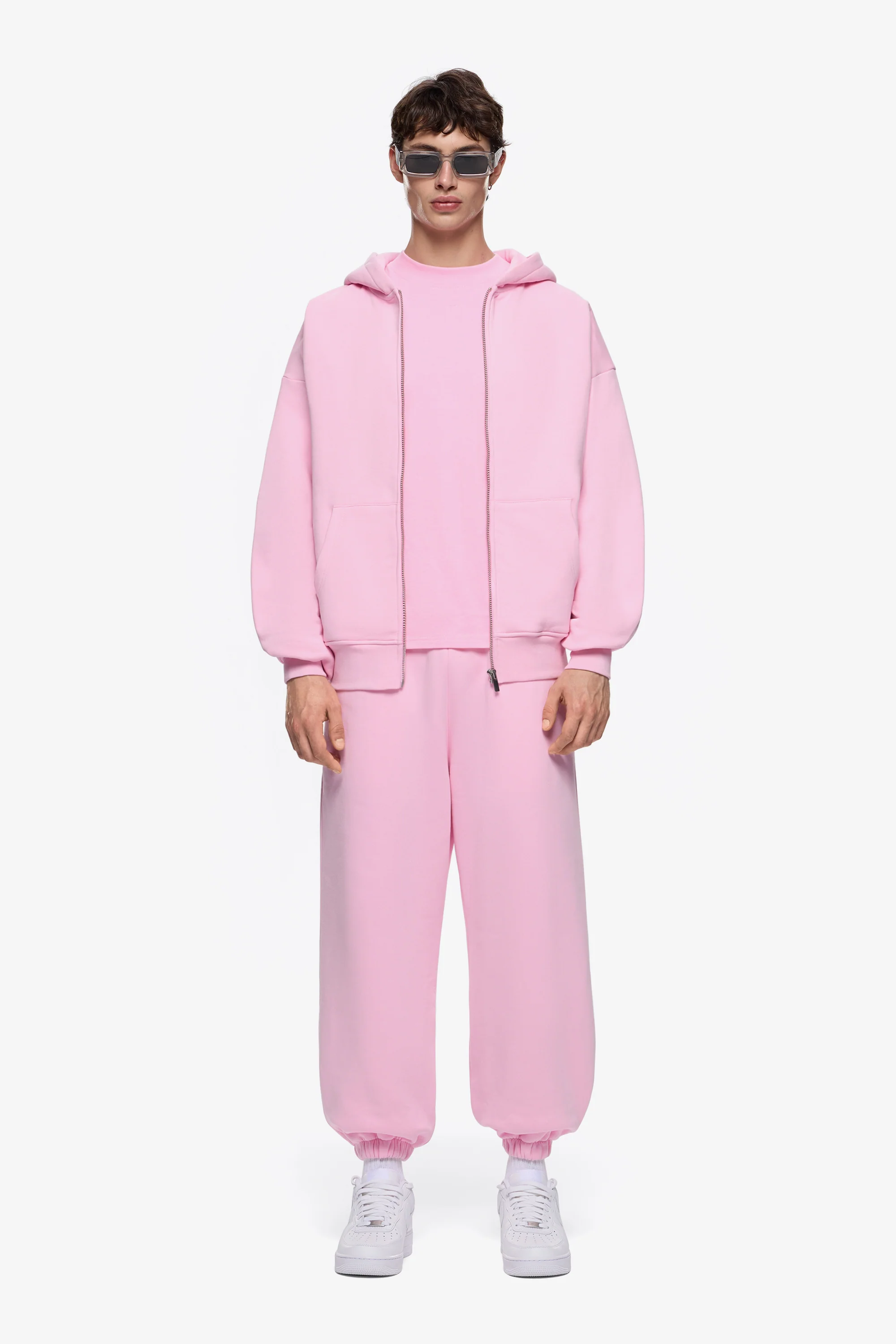 Fermuarlı Kapişonlu Sweat-Pembe