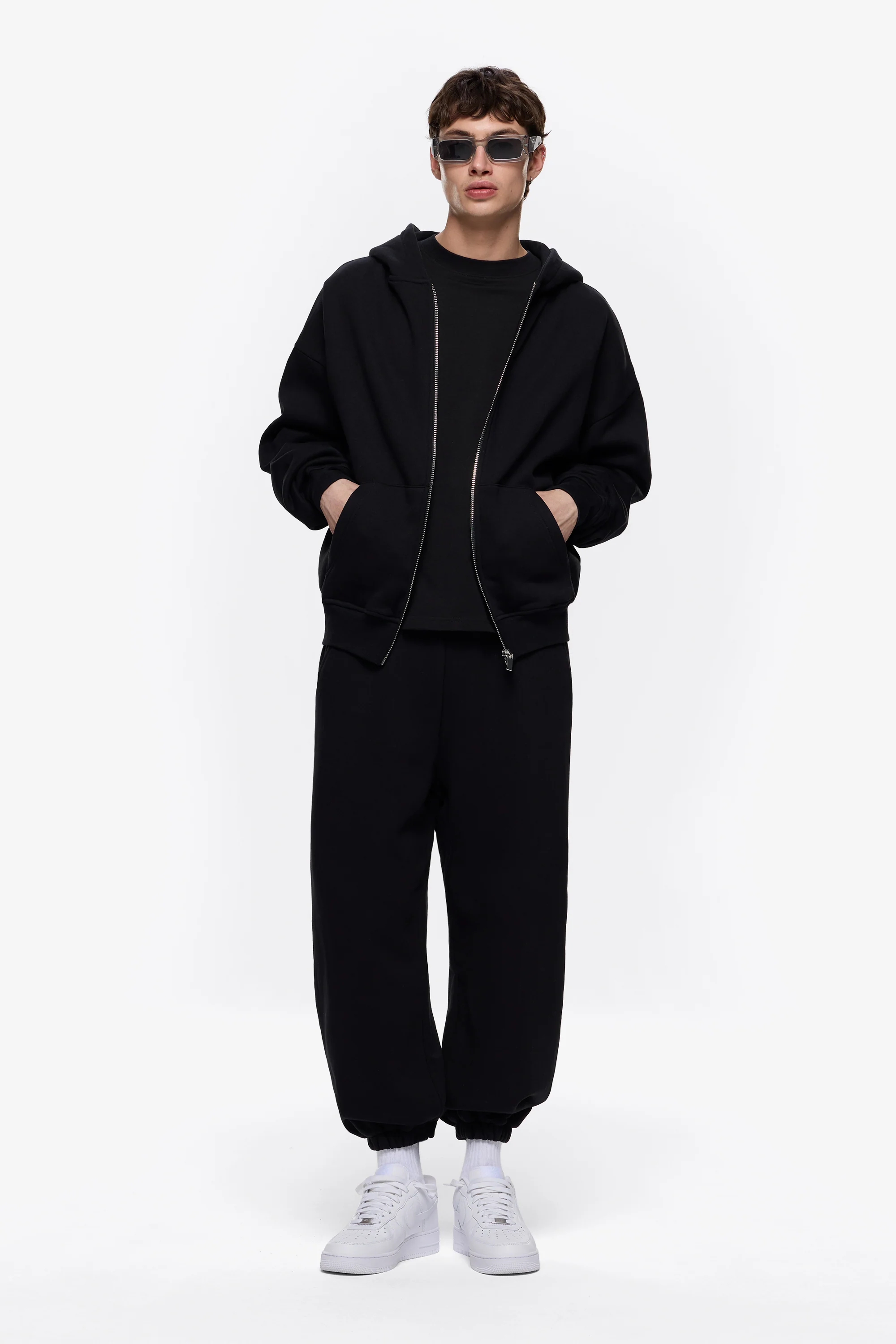 Fermuarlı Kapişonlu Sweat-Siyah