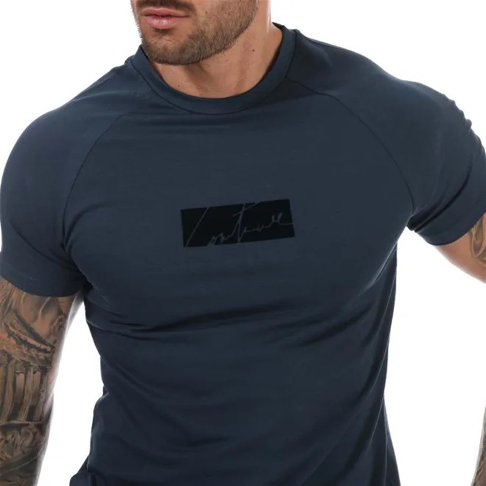 Flock Baskılı  Slim  T shirt-Lacivert
