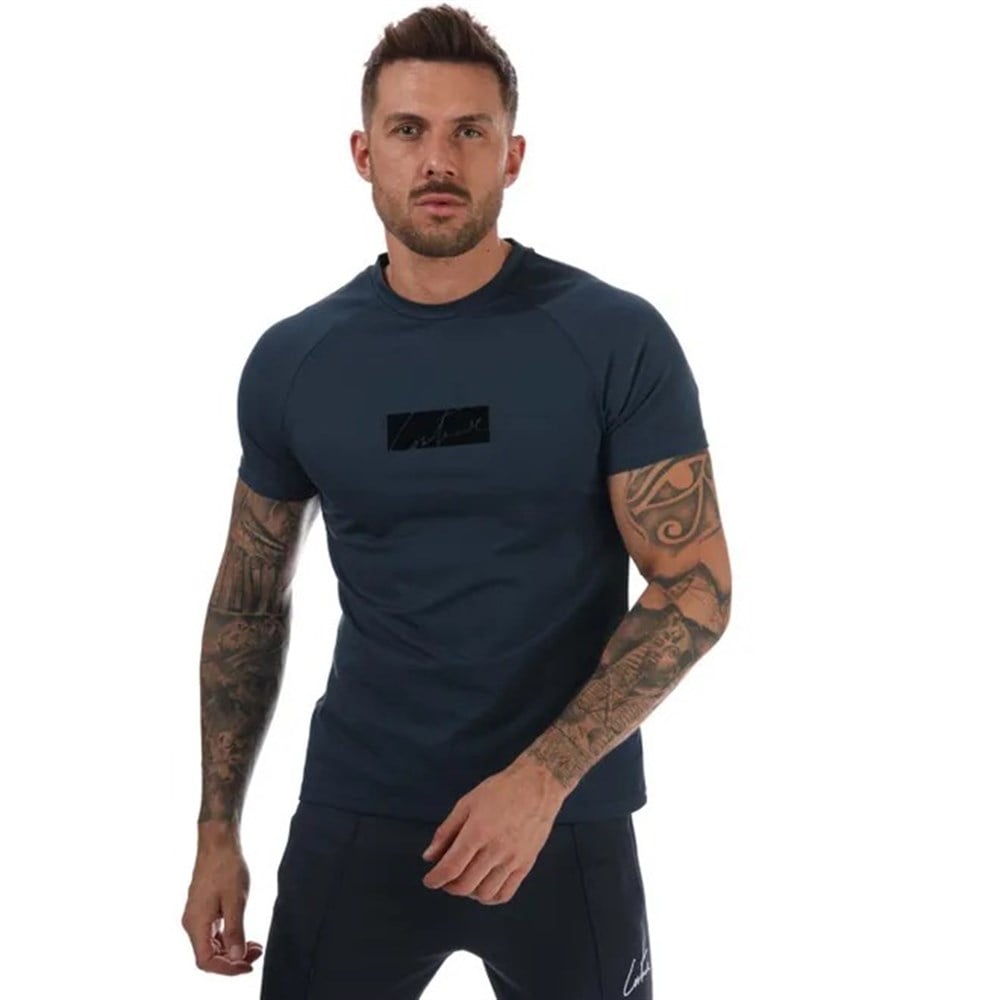 Flock Baskılı  Slim  T shirt-Lacivert