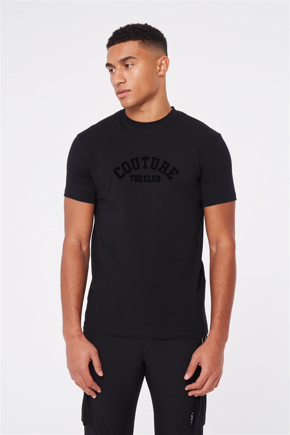 Flock Baskılı  Slim  T shirt-Siyah