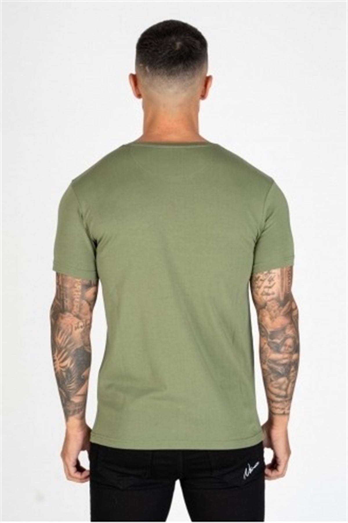 Göğsü Nakışlı T shirt-Haki