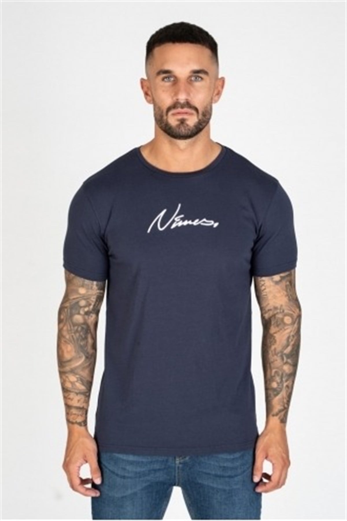 Göğsü Nakışlı T shirt-Lacivert