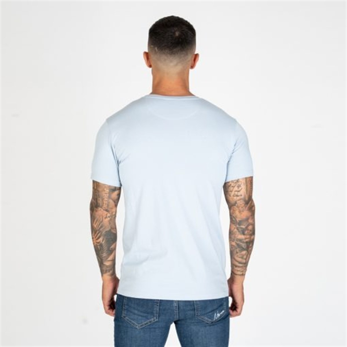 Göğsü Nakışlı T shirt-Mavi Açık