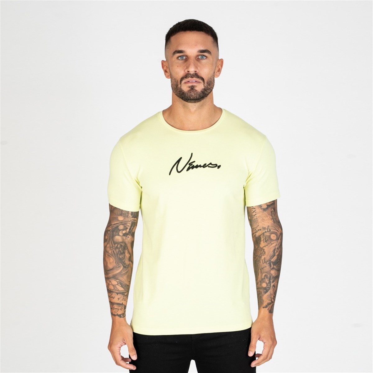 Göğsü Nakışlı T shirt-Neon-Sarı