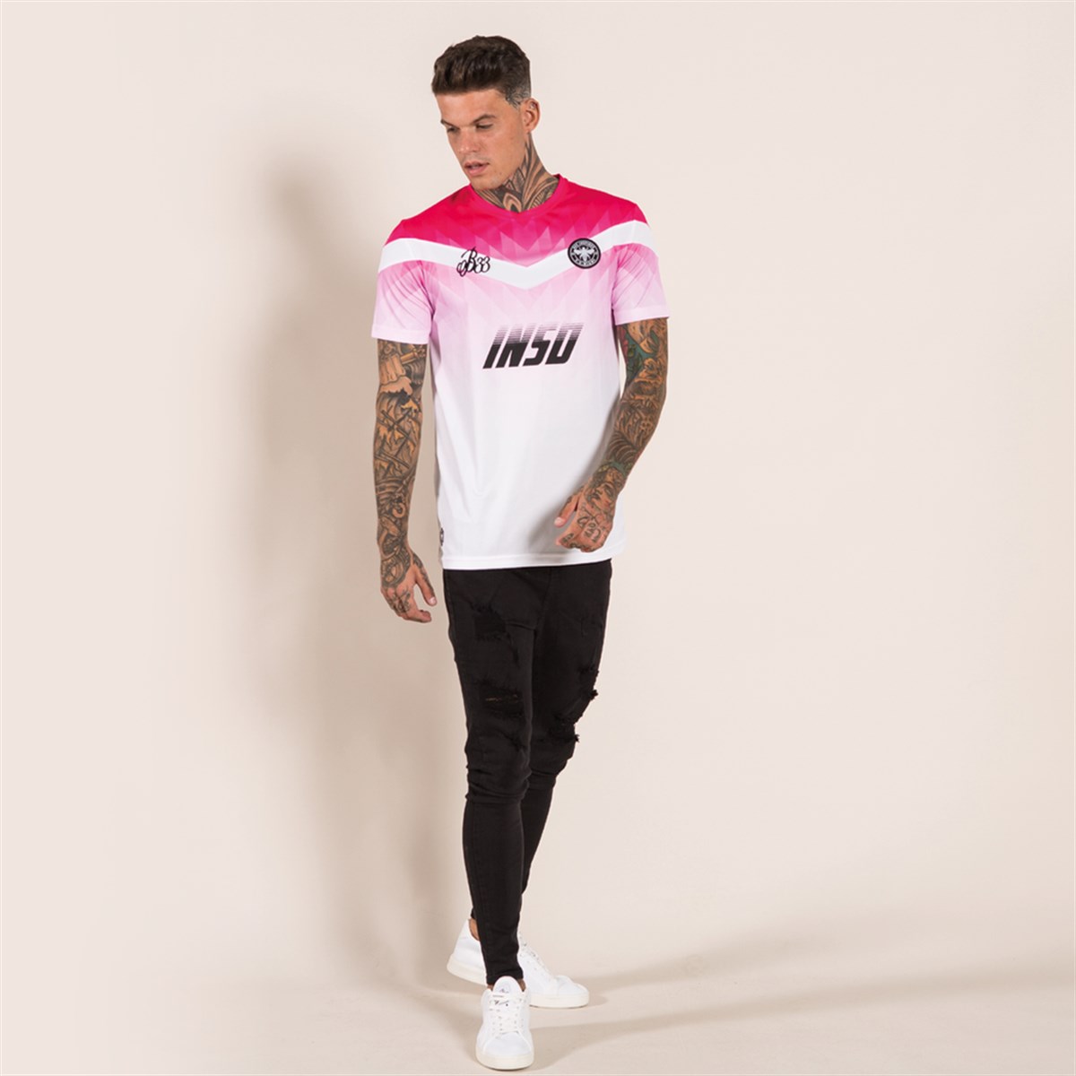 Göğüsü Logolu Long T shirt-Pembe