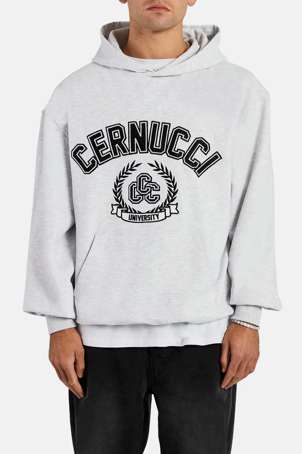 Kapşonlu Oversize Nakışlı Sweat-Gri