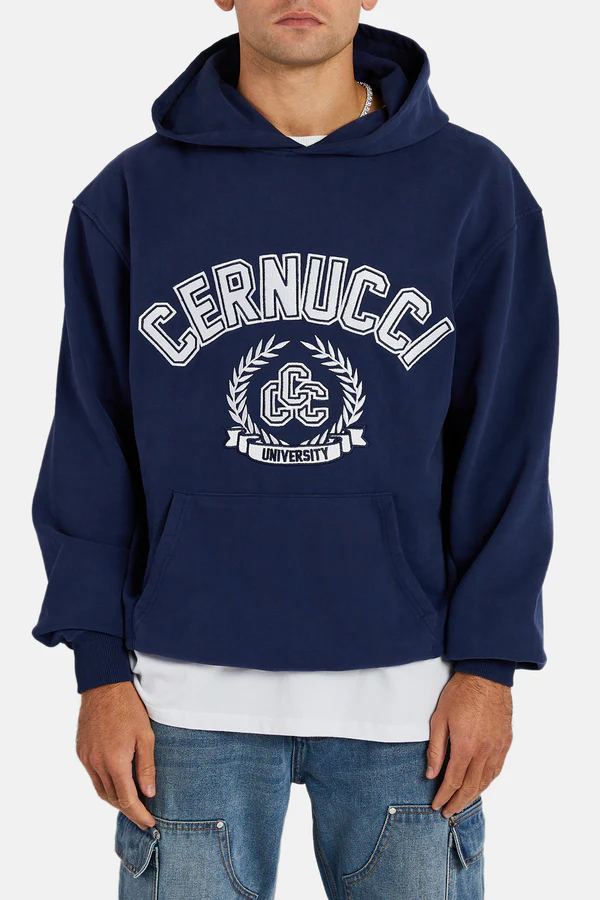 Kapşonlu Oversize Nakışlı Sweat-Lacivert