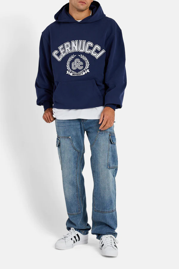 Kapşonlu Oversize Nakışlı Sweat-Lacivert