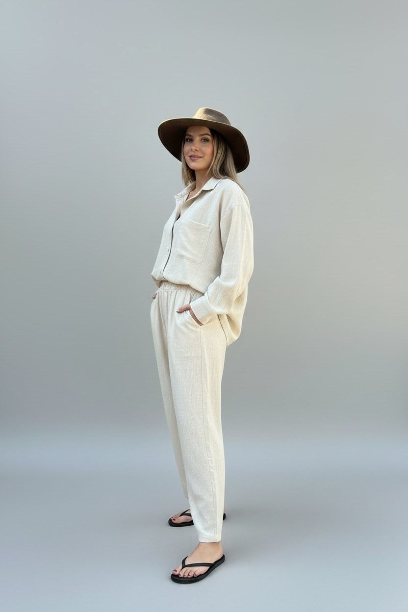 Keten Baggy Pantolon-Bej