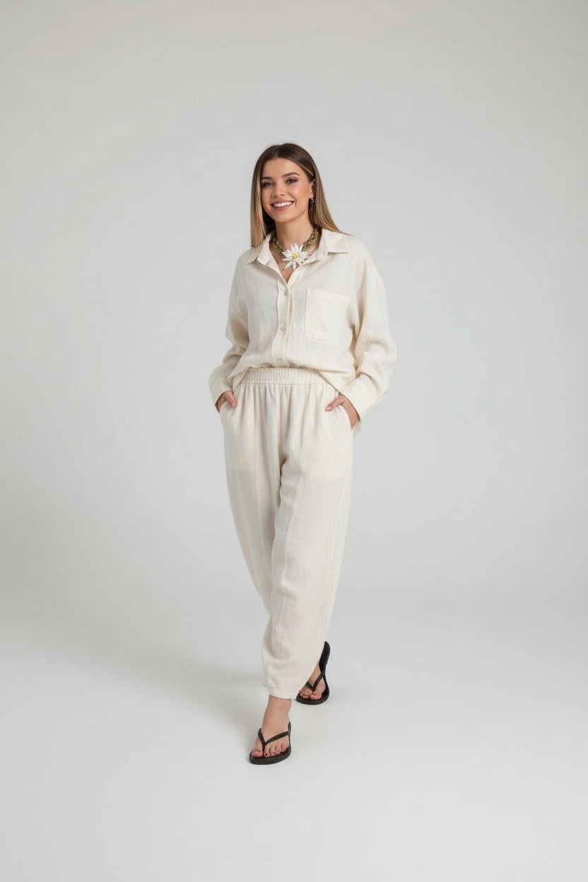 Keten Baggy Pantolon-Bej