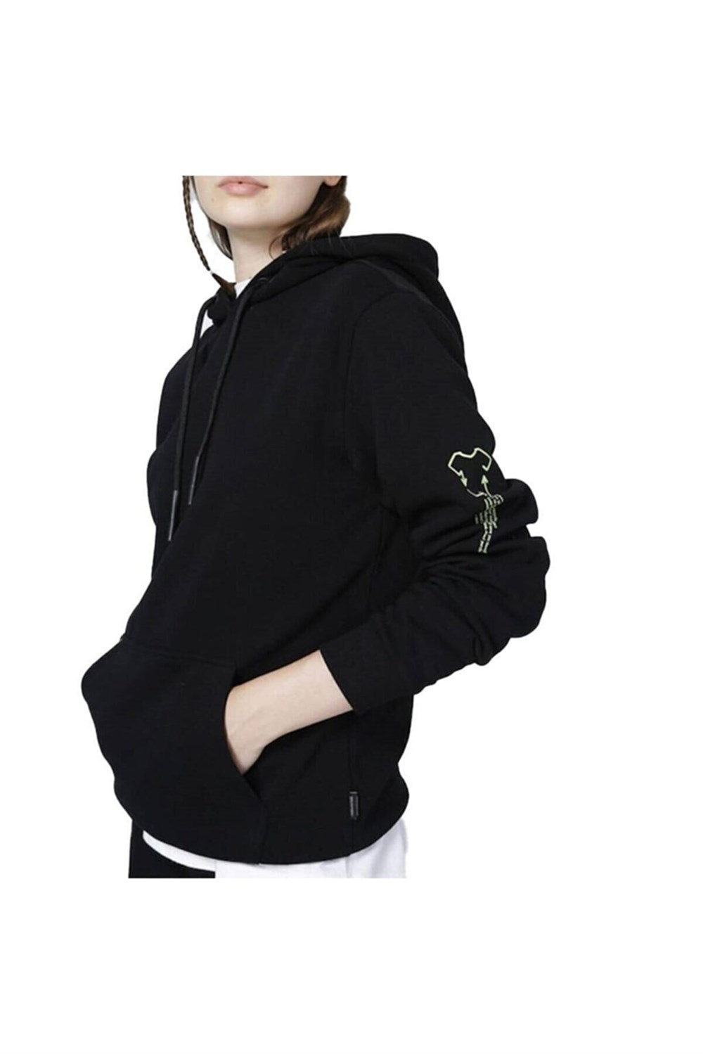 Kolu baskılı Oversize Kapişonlu Sweat-Siyah