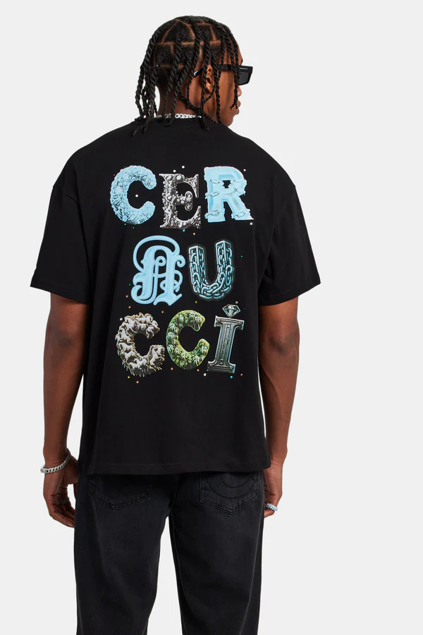 LETTER RHINESTONE OVERSIZED T-SHIRT-Siyah