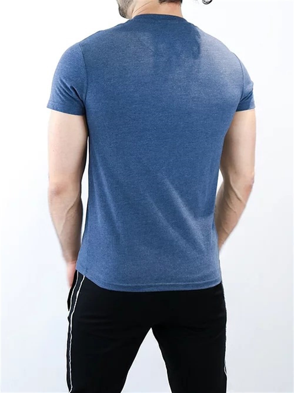 Logolu Basic T shirt-İndigo Mavi