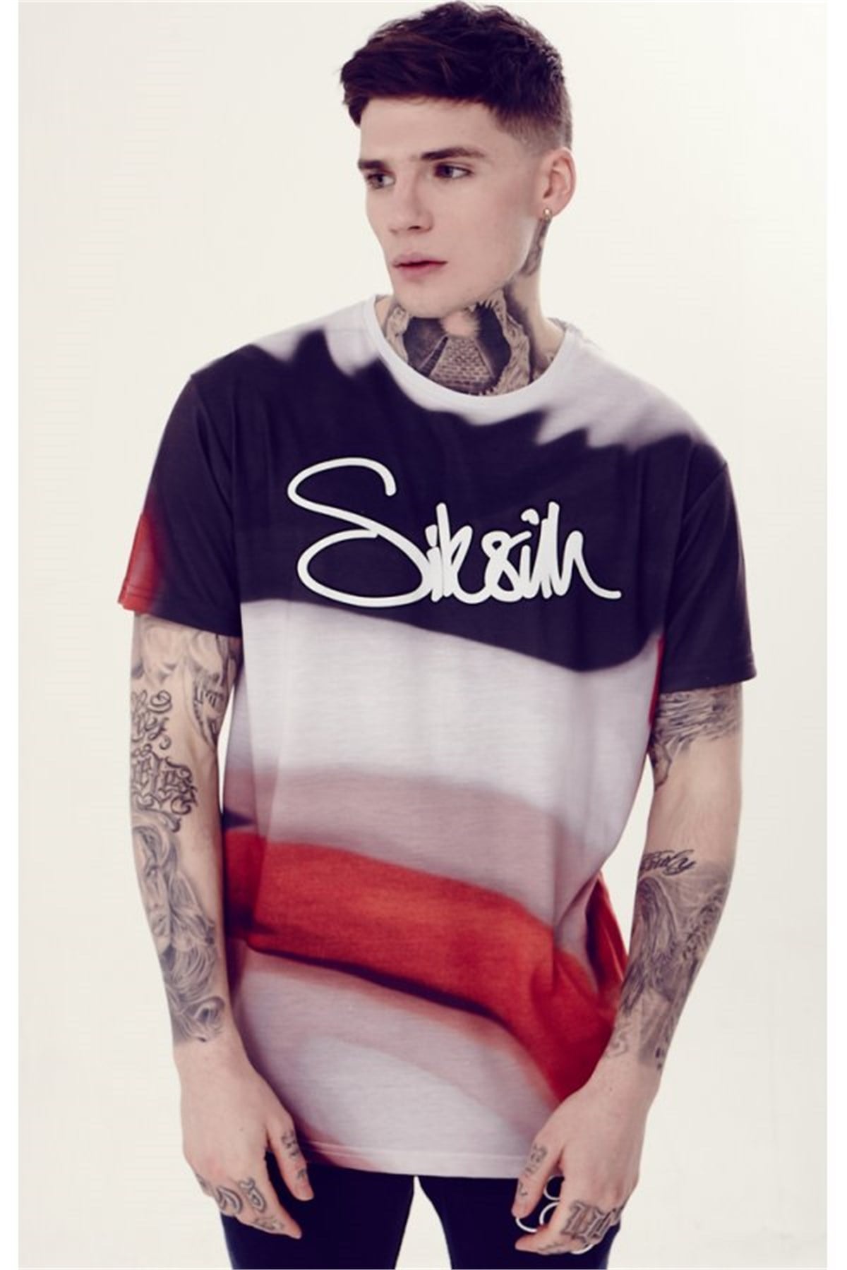 Multicolor Dalgalı T Shirt-Siyah-Kırmızı