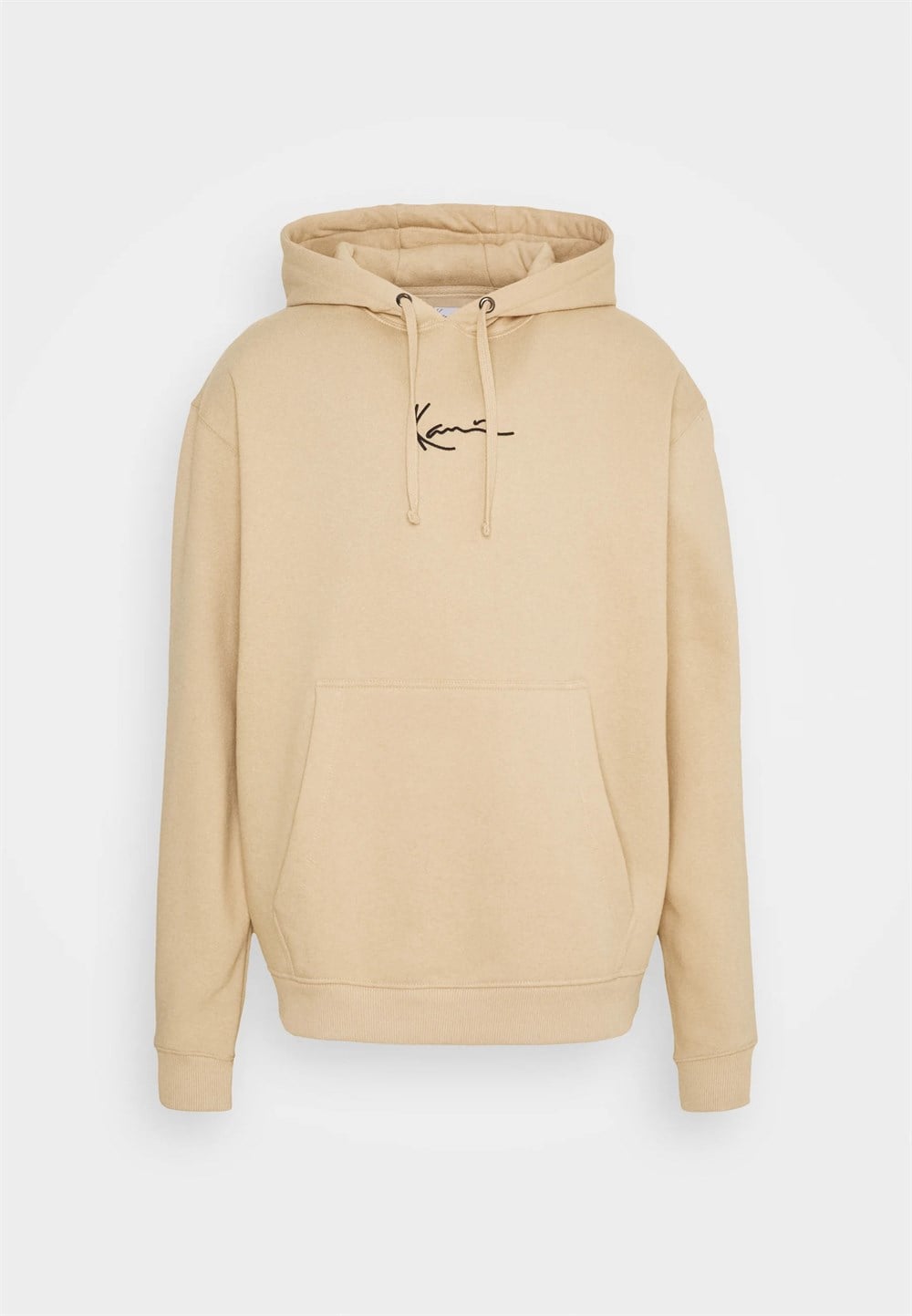 Önü Küçük Logolu Oversize Kapşonlu Sweat-Bej