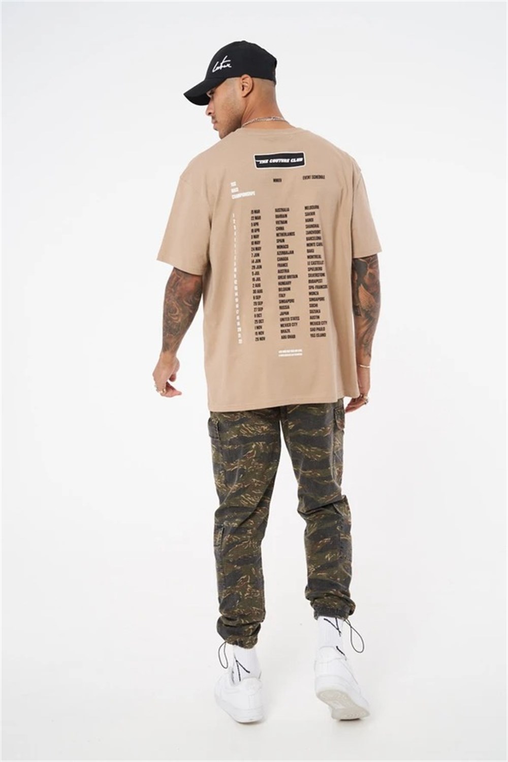 Önü ve Arkası Baskılı  T shirt-Bej