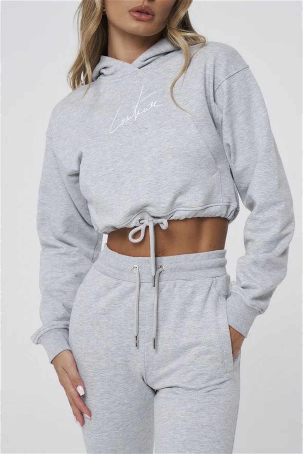 Oversize  Arkası Nakışlı Kapişonlu  Sweat-Gri