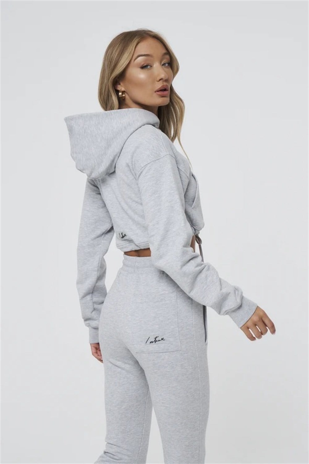 Oversize  Arkası Nakışlı Kapişonlu  Sweat-Gri