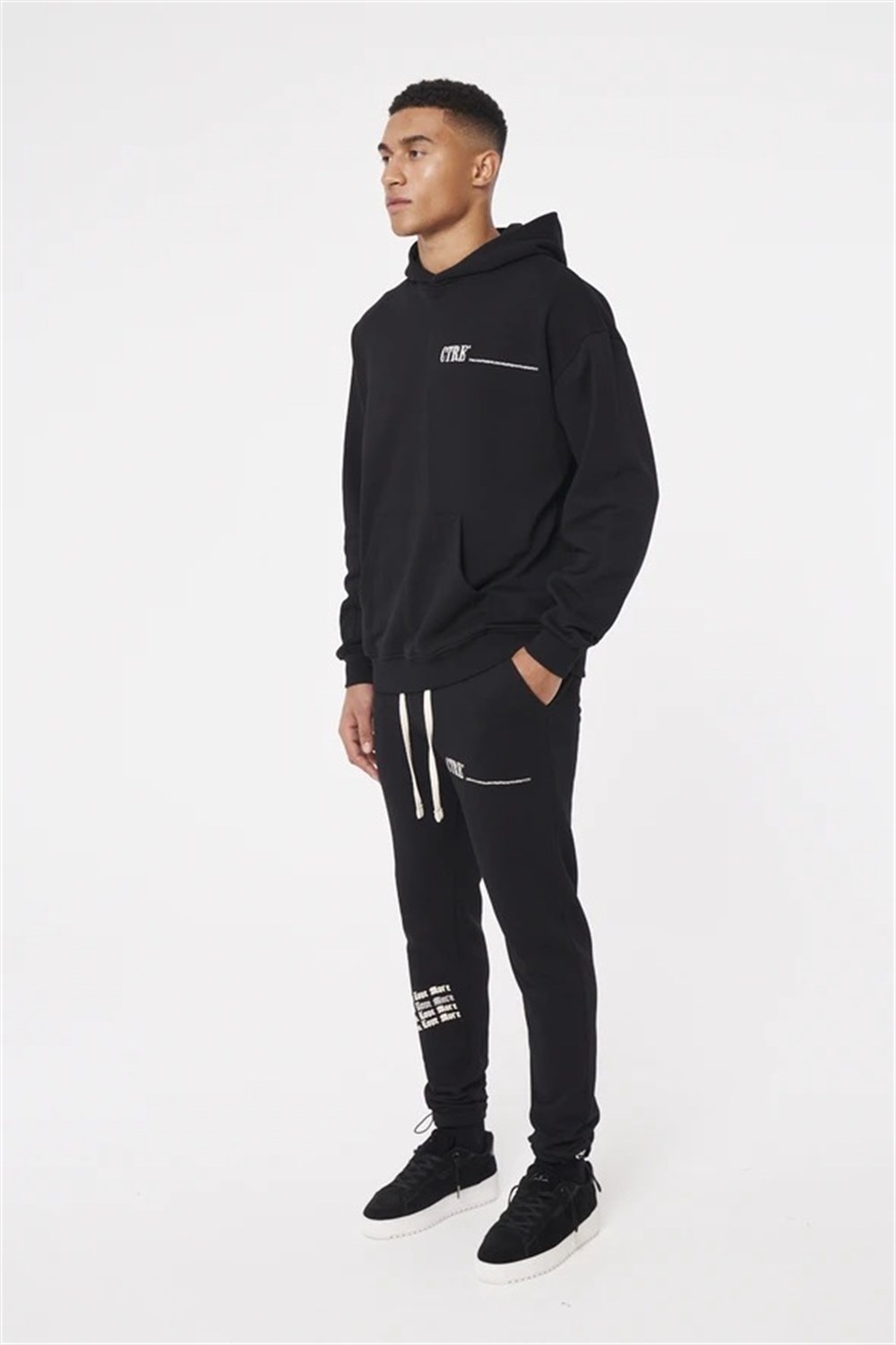 Oversize Arkası Nakışlı Kapişonlu  Sweat-Siyah