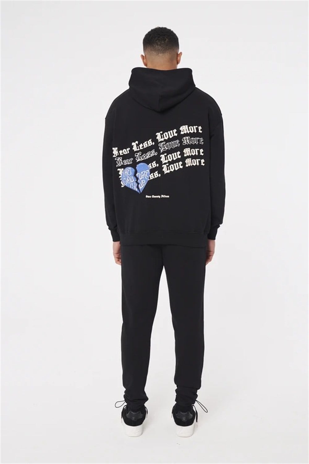 Oversize Arkası Nakışlı Kapişonlu  Sweat-Siyah