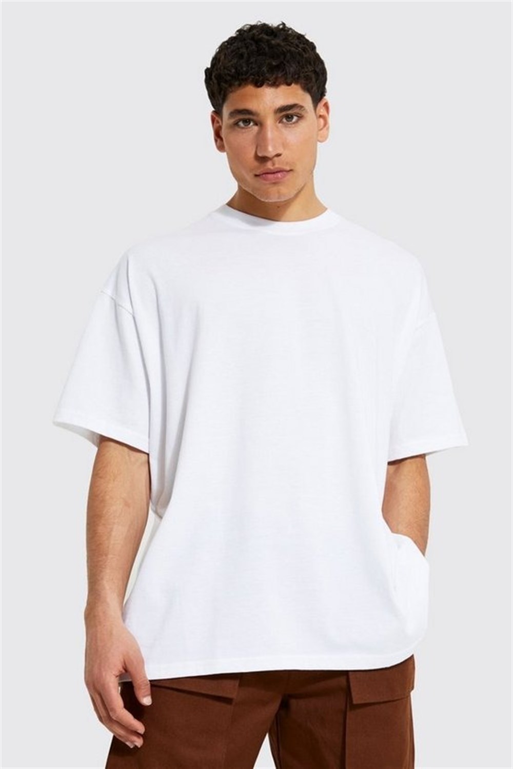 Oversize Basic Crew T shirt-Beyaz