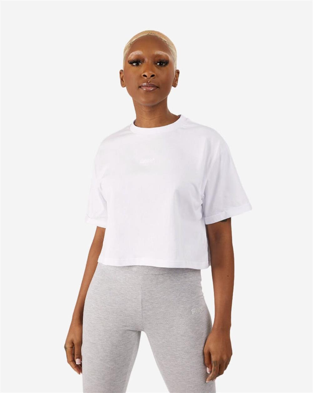 Oversize Basic Crop T shirt-Beyaz